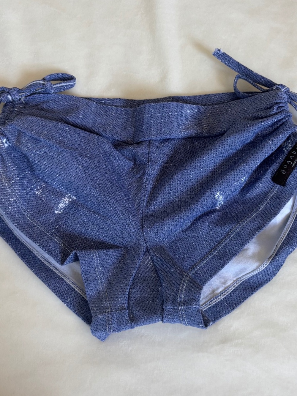 Yogabela Shorts Inner Wear Denim Blue Jean Look Ruched Tie Sides Women Size XS